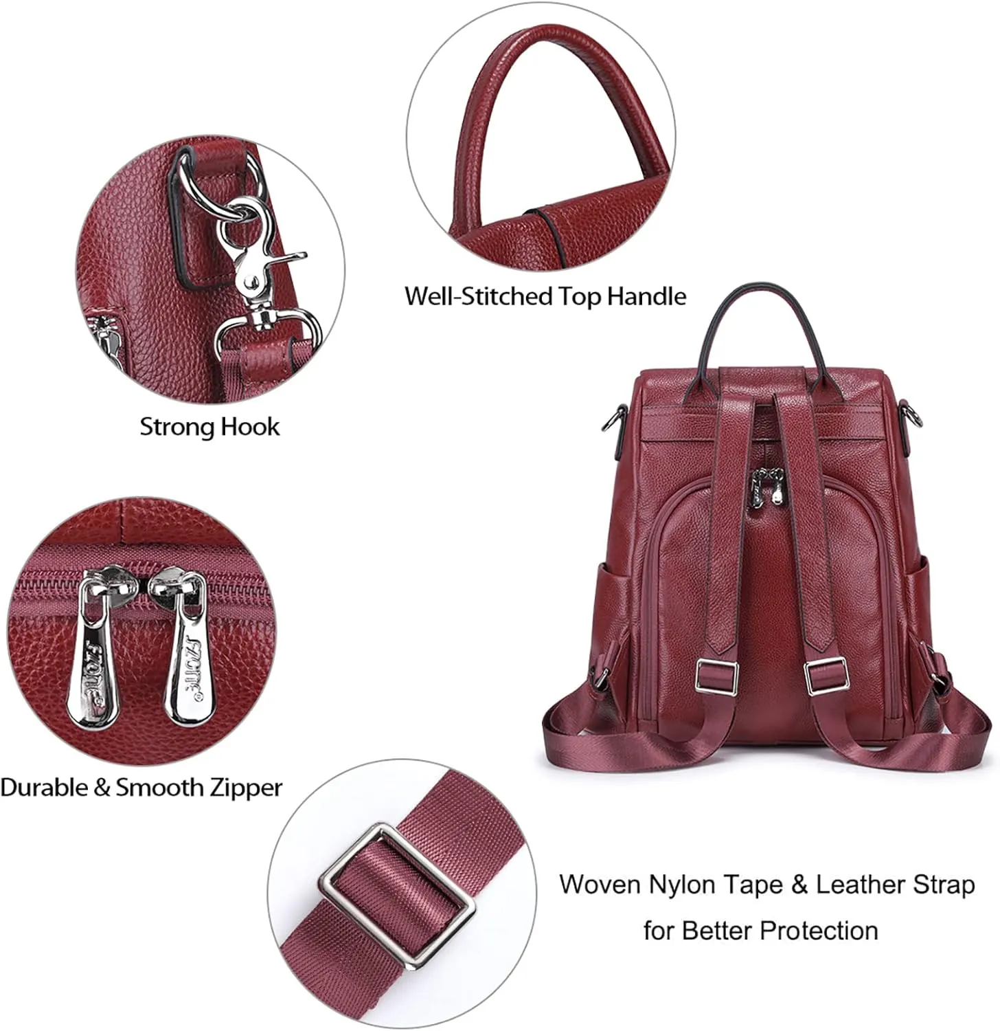 S-ZONE Leather Backpack Purses for Women Antitheft Rucksack Shoulder Bag Medium