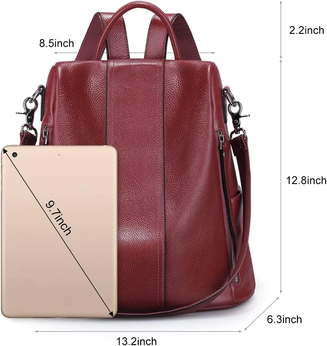 S-ZONE Leather Backpack Purses for Women Antitheft Rucksack Shoulder Bag Medium