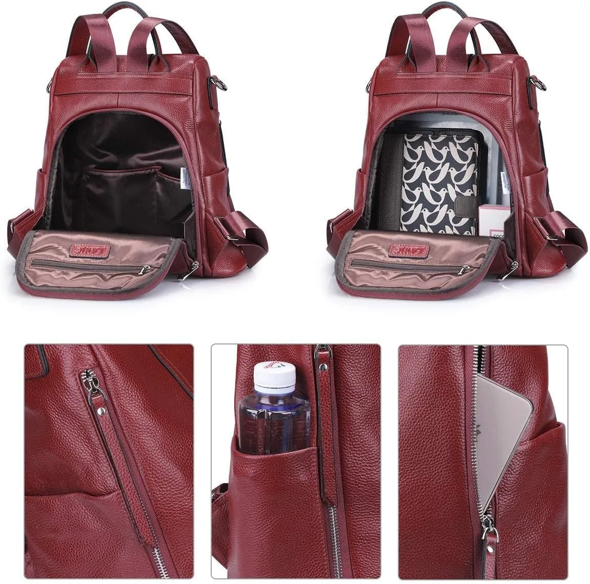 S-ZONE Leather Backpack Purses for Women Antitheft Rucksack Shoulder Bag Medium