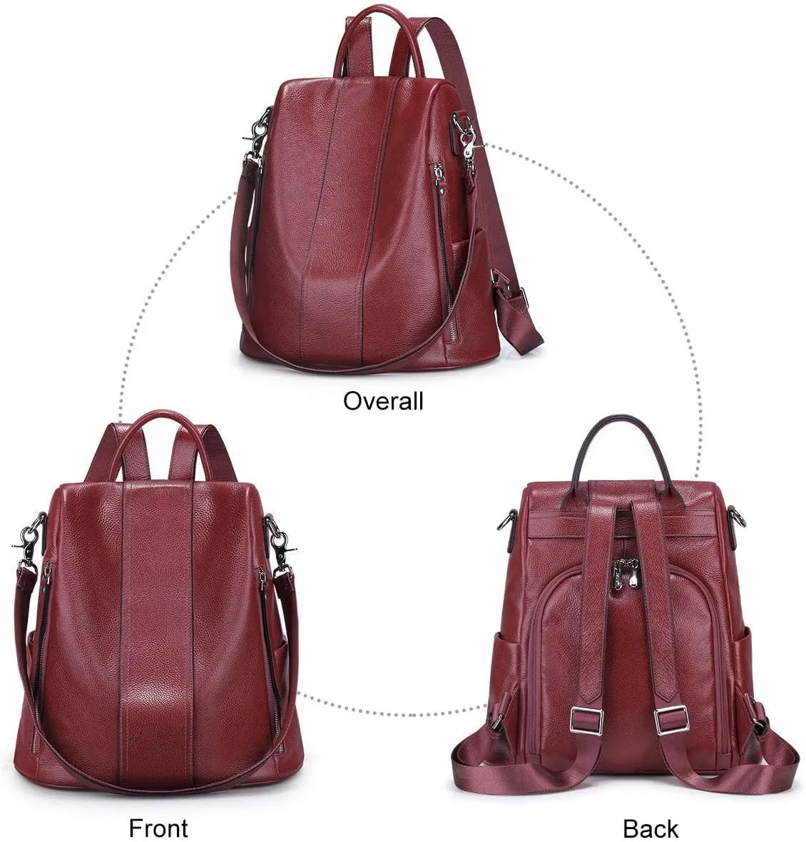 S-ZONE Leather Backpack Purses for Women Antitheft Rucksack Shoulder Bag Medium