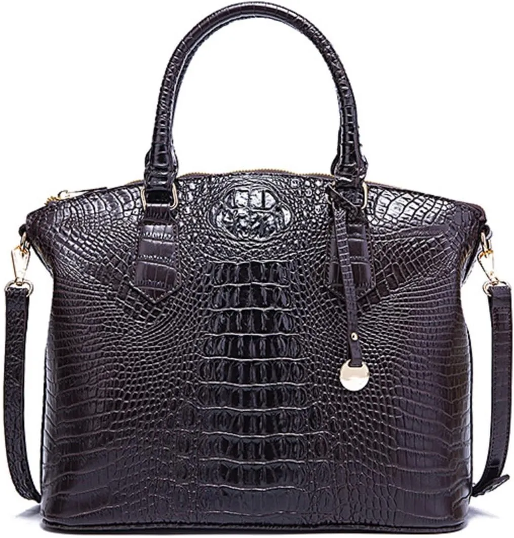 Satchel Bag Women’s Vegan Leather Crocodile-Embossed Pattern With Top Handle Large Shoulder Bags Handbags