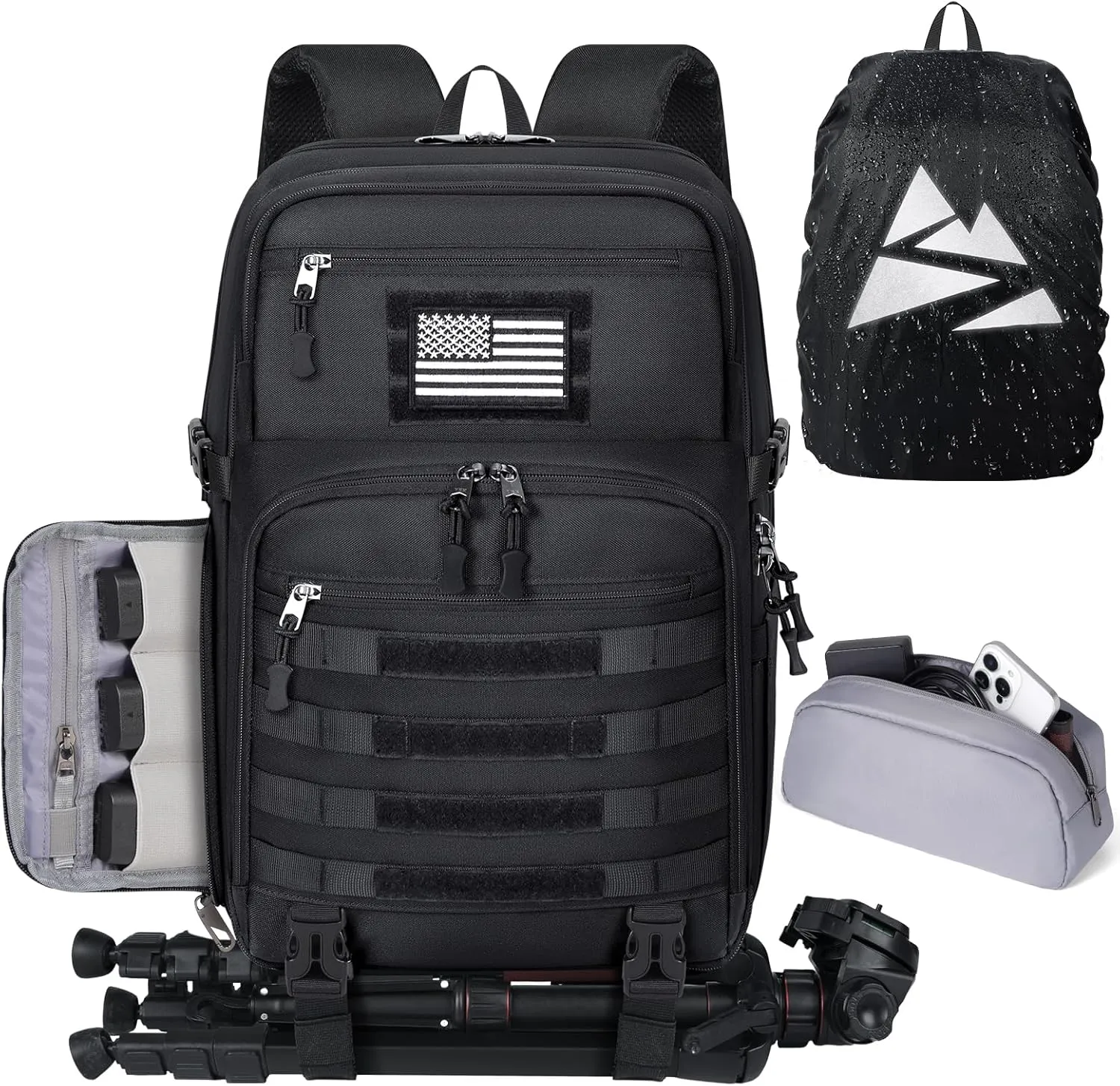 SDYSM Camera Backpack Bag Professional for DSLR/SLR Mirrorless Camera Waterproof 15.6 inch Tactical Camera Bags for Photographers with Rain Cover, Tripod Holder, Small Bag Photography Backpack Case