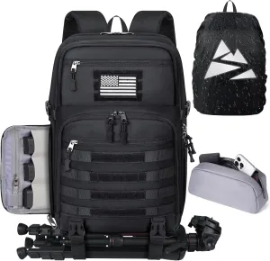 SDYSM Camera Backpack Bag Professional for DSLR/SLR Mirrorless Camera Waterproof 15.6 inch Tactical Camera Bags for Photographers with Rain Cover, Tripod Holder, Small Bag Photography Backpack Case