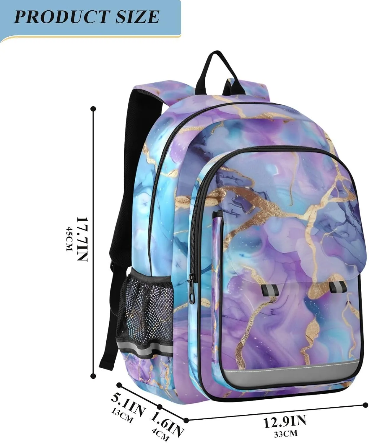 senya School Backpack Kids College Rucksack Travel Bookbag Fashion Back Pack Girls Boys Marble Watercolor Blue Purple