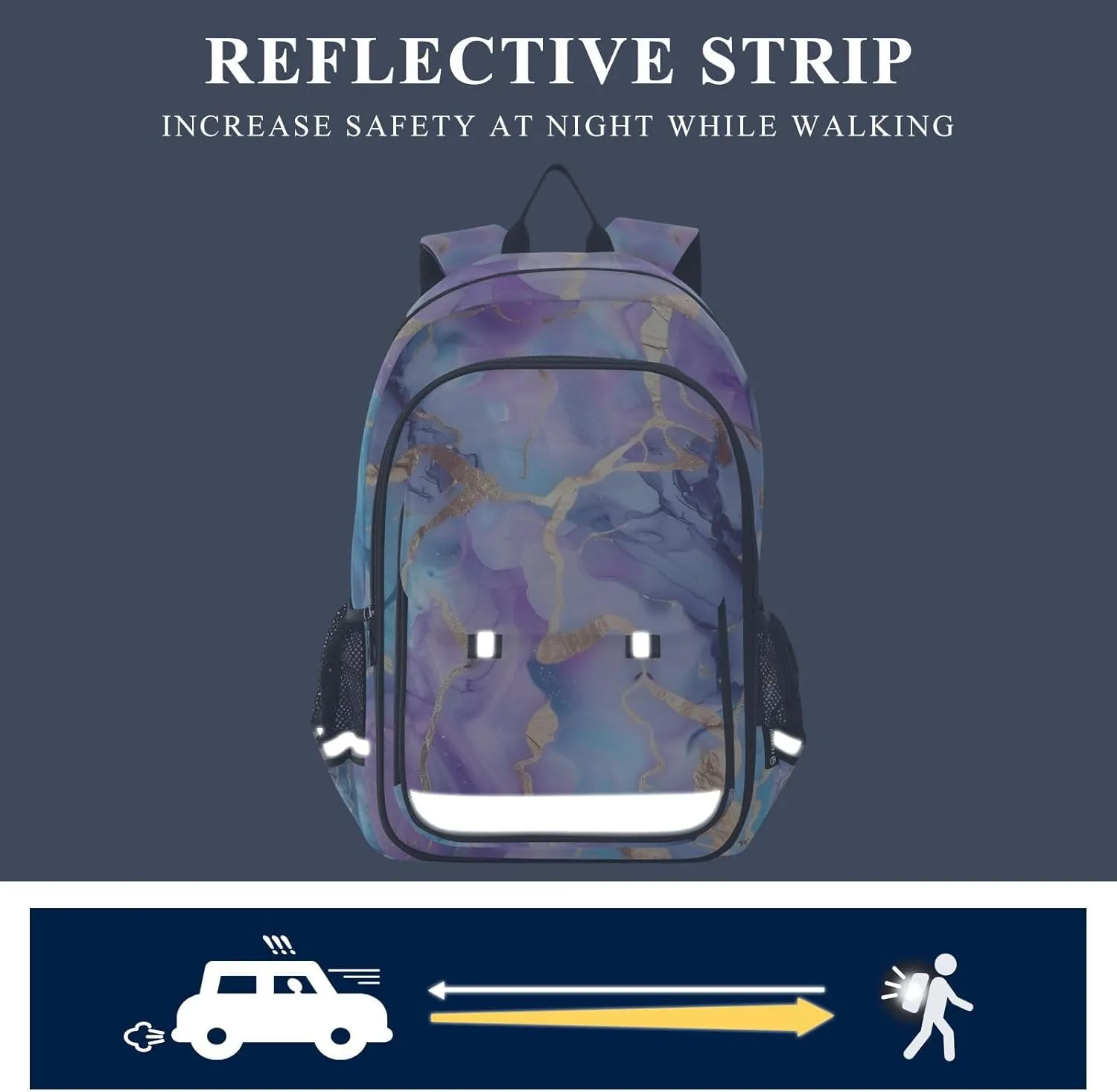 senya School Backpack Kids College Rucksack Travel Bookbag Fashion Back Pack Girls Boys Marble Watercolor Blue Purple