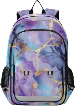 senya School Backpack Kids College Rucksack Travel Bookbag Fashion Back Pack Girls Boys Marble Watercolor Blue Purple