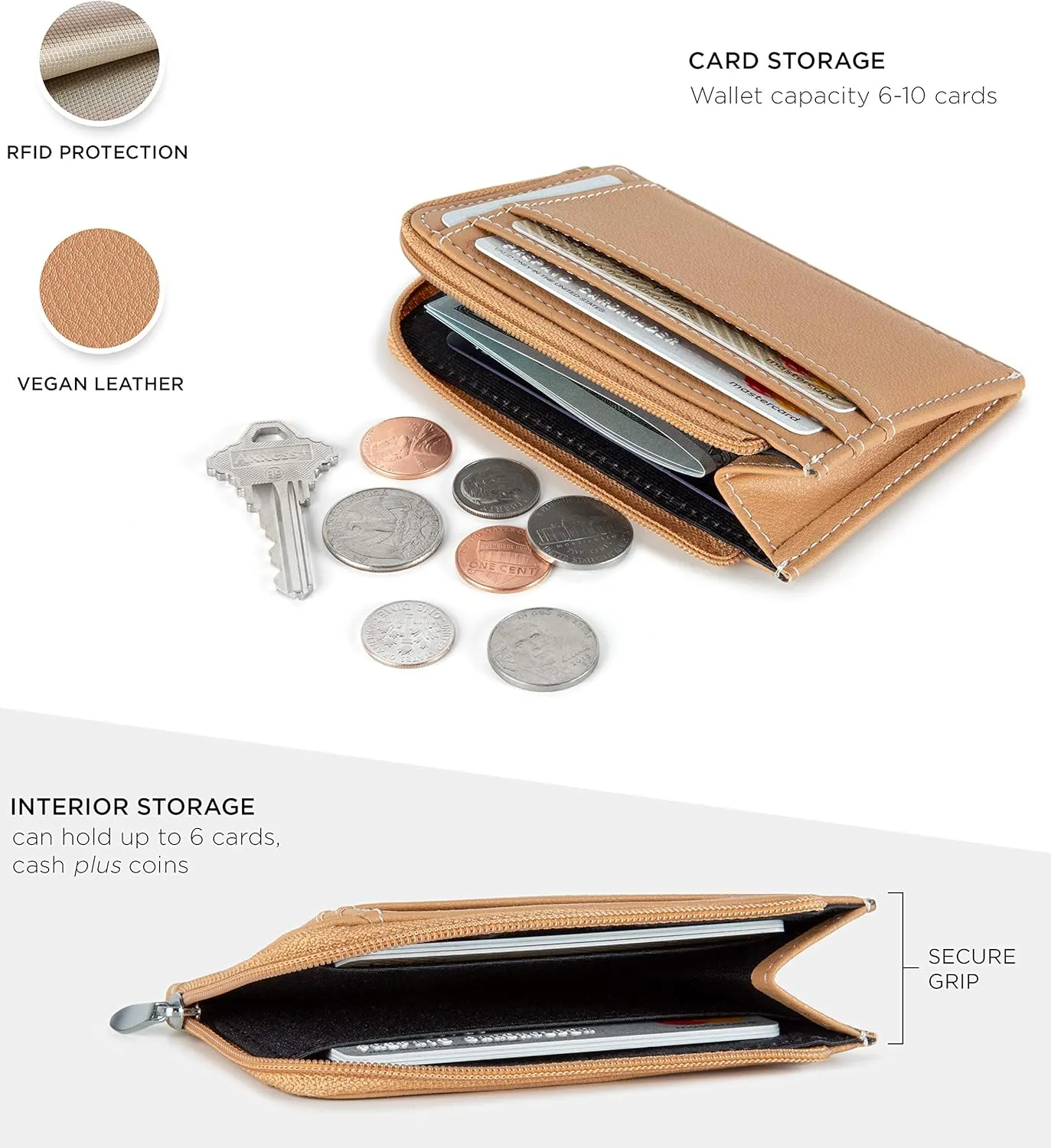SERMAN BRANDS Wallet Women Zipper Rfid Blocking Small Compact Luxury Leather Pocket Wallet Ladies Mini Purse Credit Card Holder - Compact