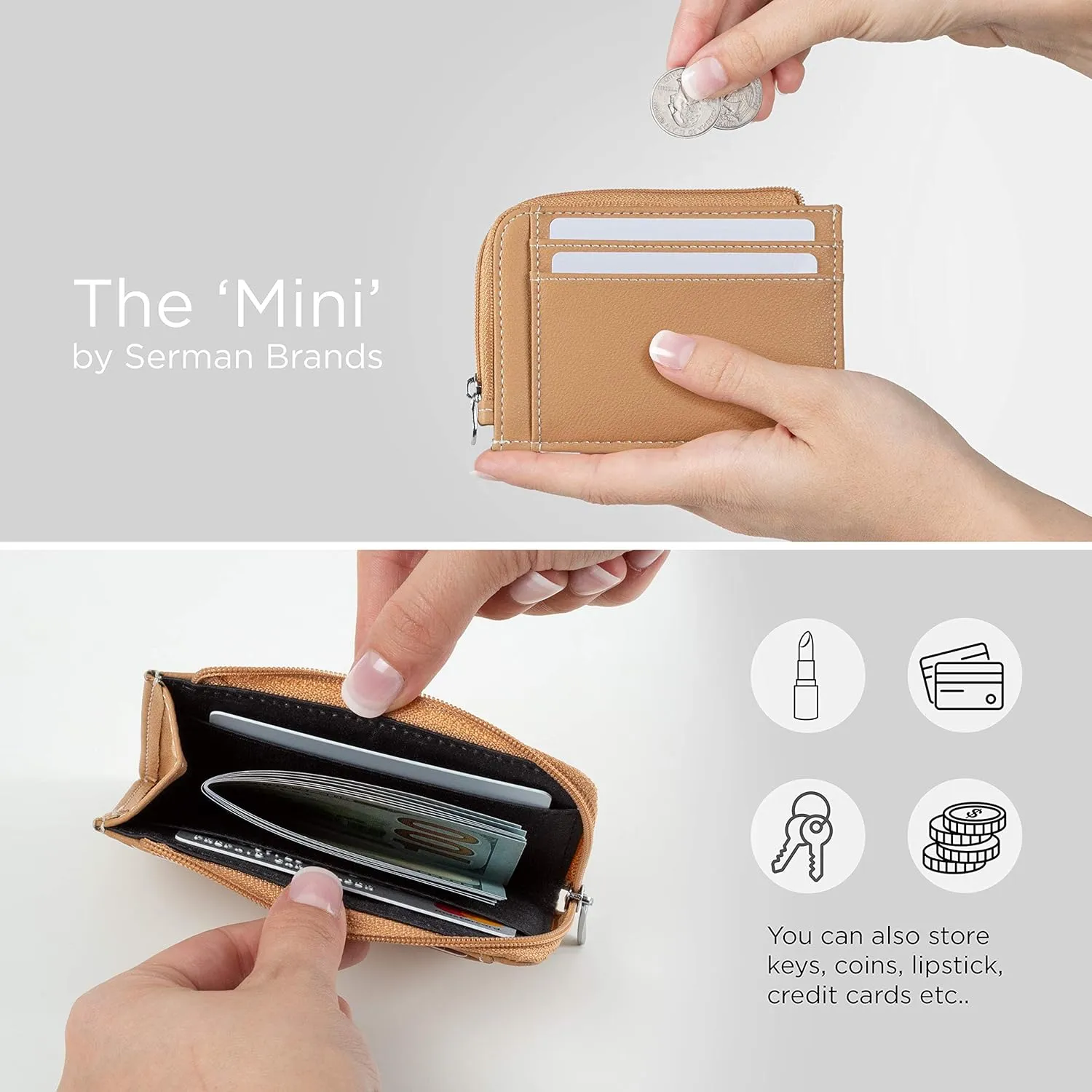SERMAN BRANDS Wallet Women Zipper Rfid Blocking Small Compact Luxury Leather Pocket Wallet Ladies Mini Purse Credit Card Holder - Compact
