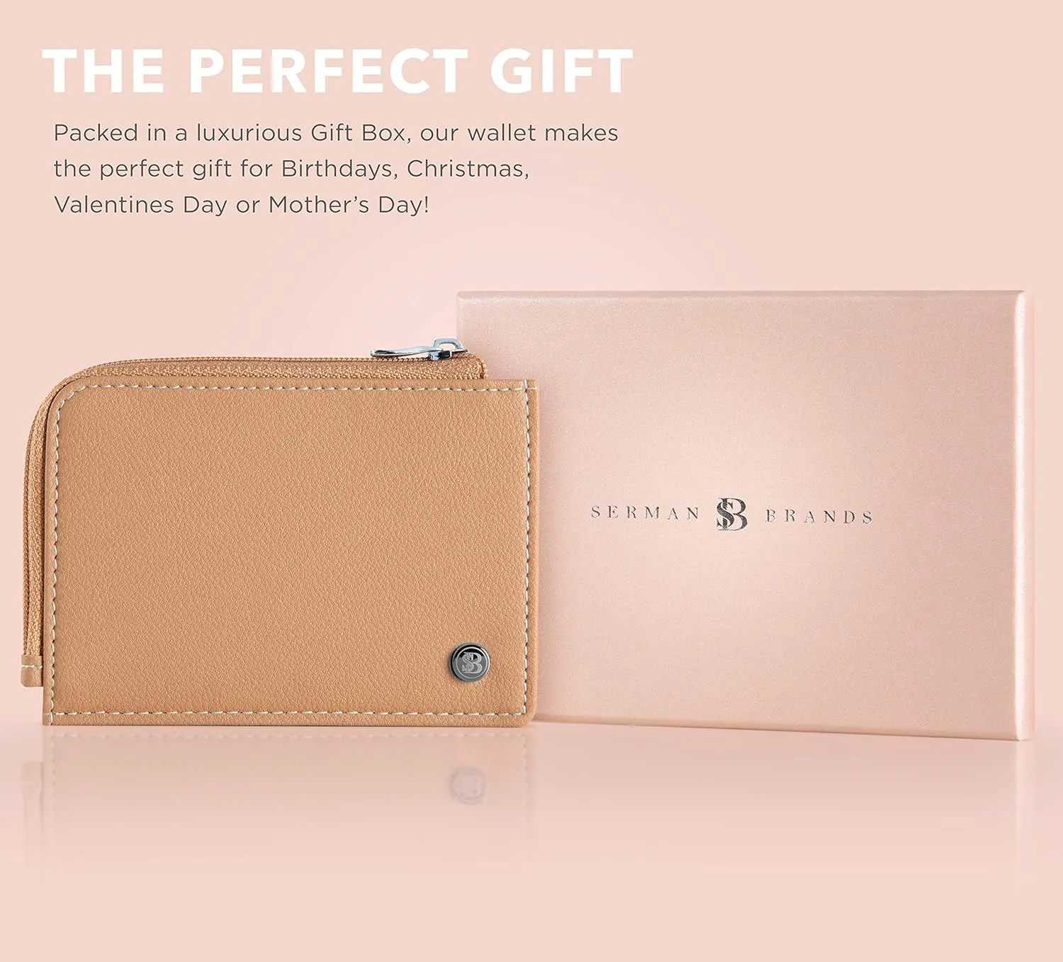 SERMAN BRANDS Wallet Women Zipper Rfid Blocking Small Compact Luxury Leather Pocket Wallet Ladies Mini Purse Credit Card Holder - Compact