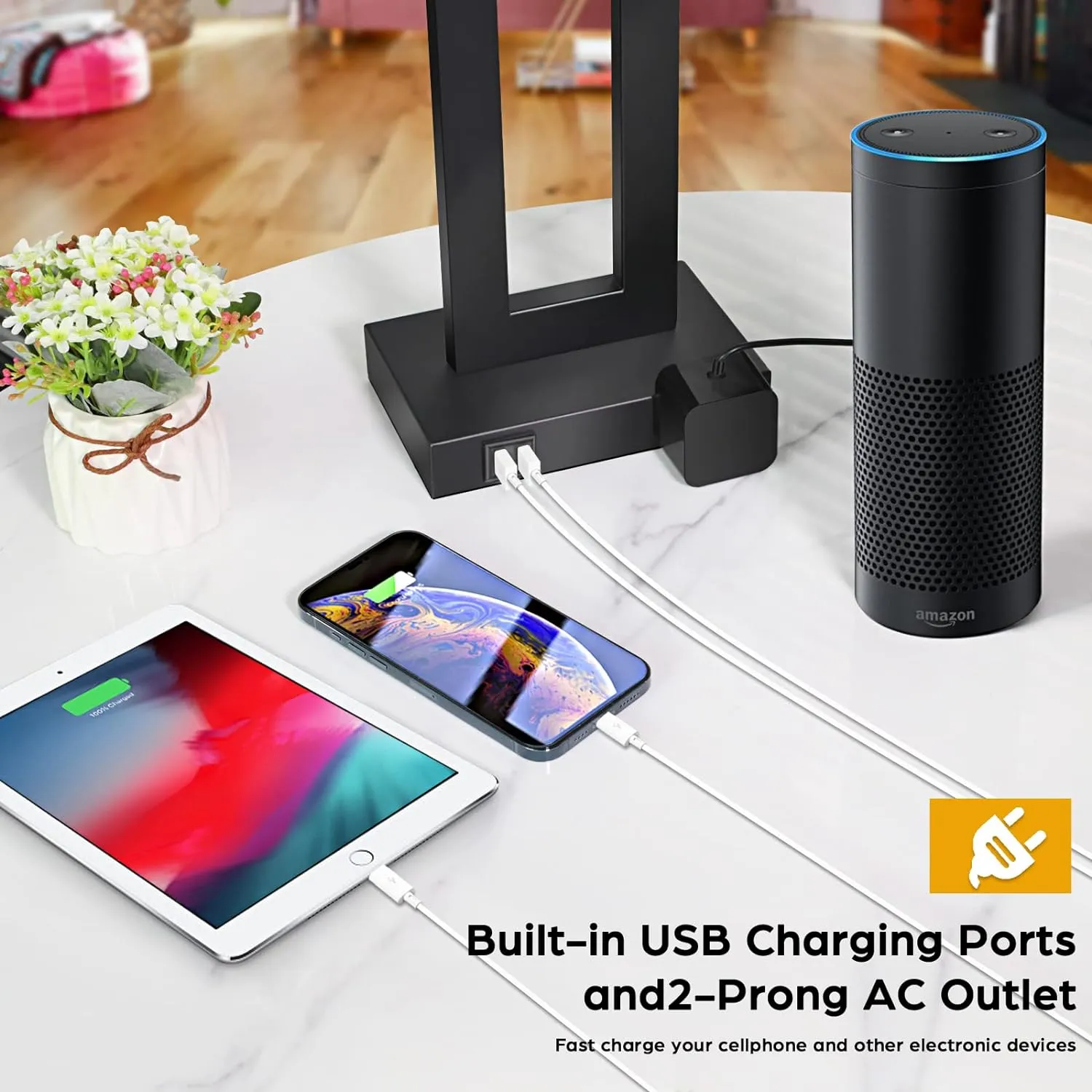 Set of 2 Modern Touch Control Table Lamps with 2 USB Ports, 22’’ Large Bedside Nightstand Lamps 3-Way Dimmable Desk Lamp With Grey Fabric Shade For Bedrooms Living Room Reading, 2 LED Bulbs Included
