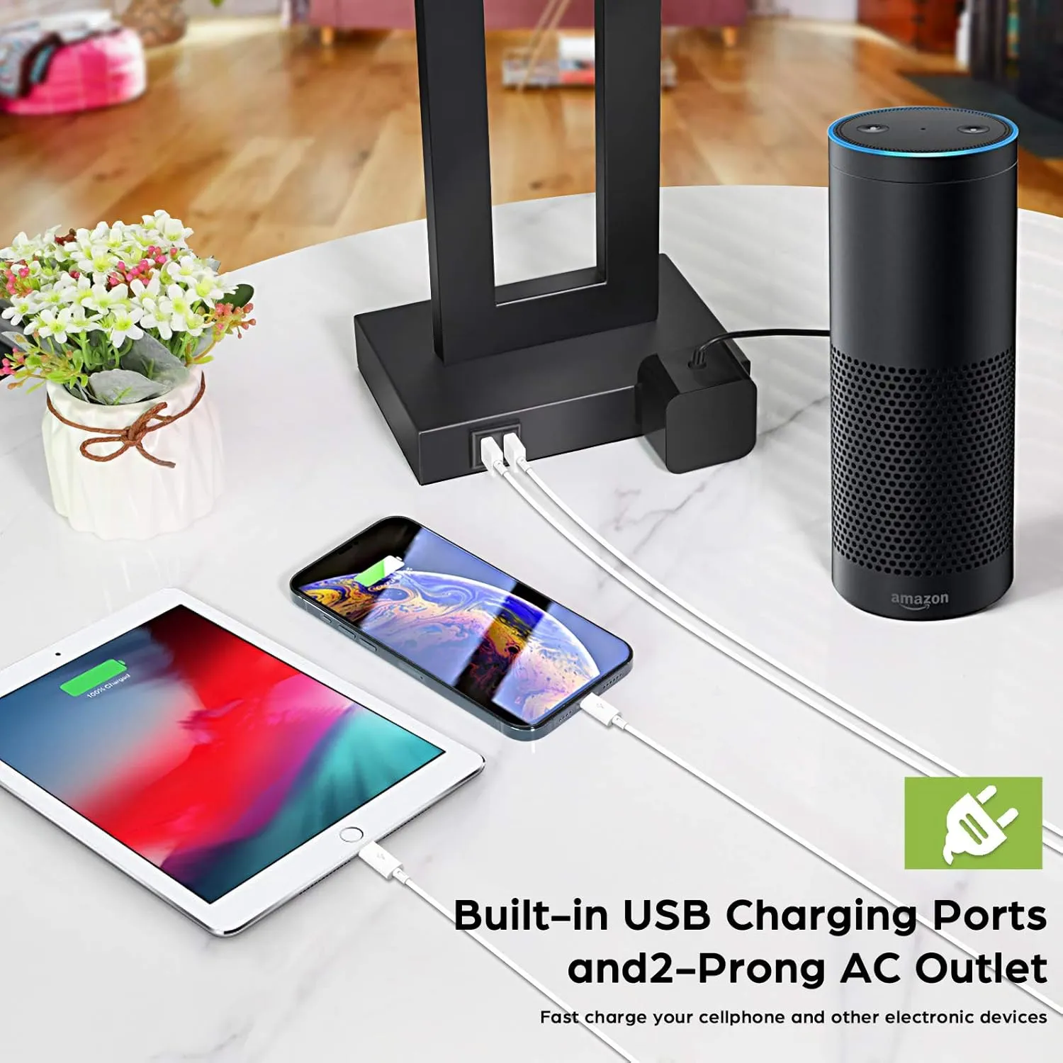 Set of 2 Touch Control Table Lamp with 2 USB Ports, 3-Way Dimmable Modern Nightstand Lamp Sets Bedside Touch Desk Lamp with Fabric Cream Shade For Bedroom Table Living Room Reading, Included Bulbs