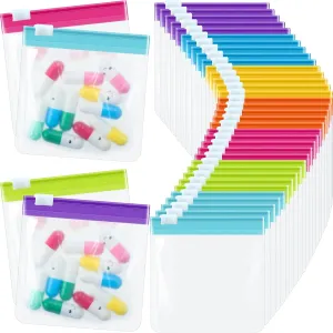 Sherr 35 Pcs Pill Pouch Bags Zippered Pill Pouch Set Reusable Translucent Medicine Organizer Self Sealing Medicine Organizer Travel Plastic Bags with Slide Lock for Storage(Bright,Bright Colors)