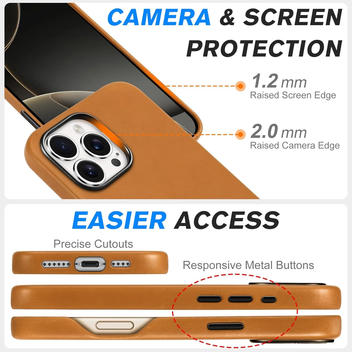 SHIELDON Genuine Leather Case for iPhone 16 Pro Max, Magnetic Wireless Charging Non-Slip Microfiber Lining Anti-Scratch Shockproof Phone Case Compatible with iPhone 16 Pro Max - Retro Light Brown