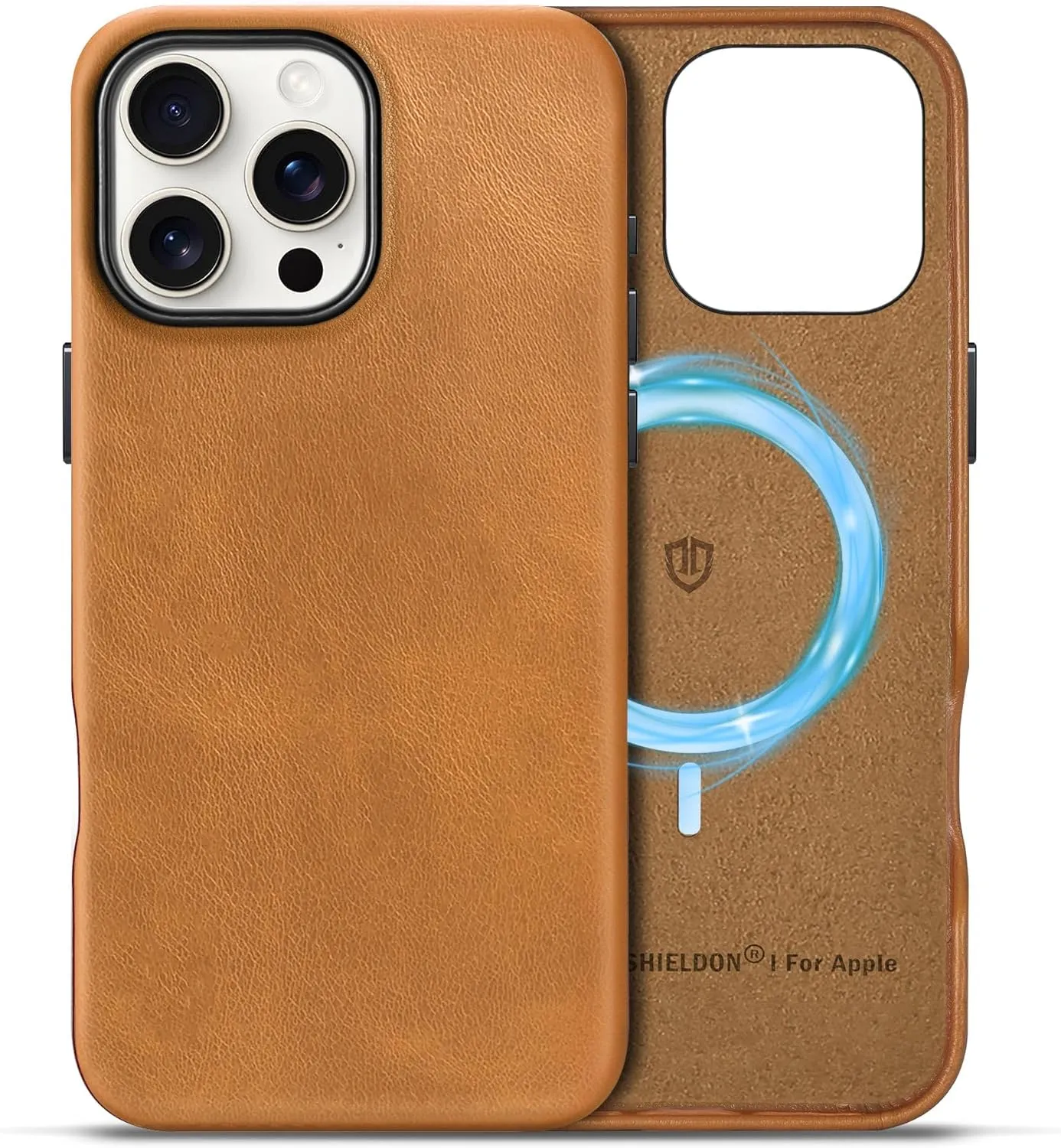 SHIELDON Genuine Leather Case for iPhone 16 Pro Max, Magnetic Wireless Charging Non-Slip Microfiber Lining Anti-Scratch Shockproof Phone Case Compatible with iPhone 16 Pro Max - Retro Light Brown