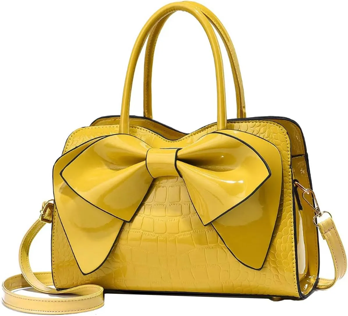 Shiny Women Handbag Patent Leather Bowknot Purse Charm Glossy Top-Handle Satchel Tote Fashion Shoulder Bag