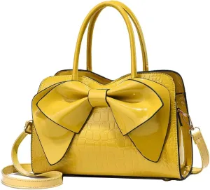 Shiny Women Handbag Patent Leather Bowknot Purse Charm Glossy Top-Handle Satchel Tote Fashion Shoulder Bag