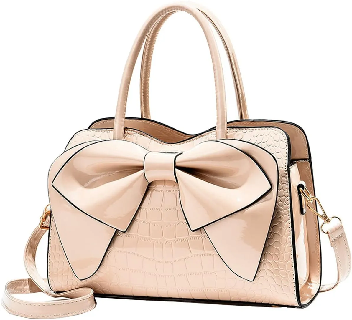 Shiny Women Handbag Patent Leather Bowknot Purse Charm Glossy Top-Handle Satchel Tote Fashion Shoulder Bag