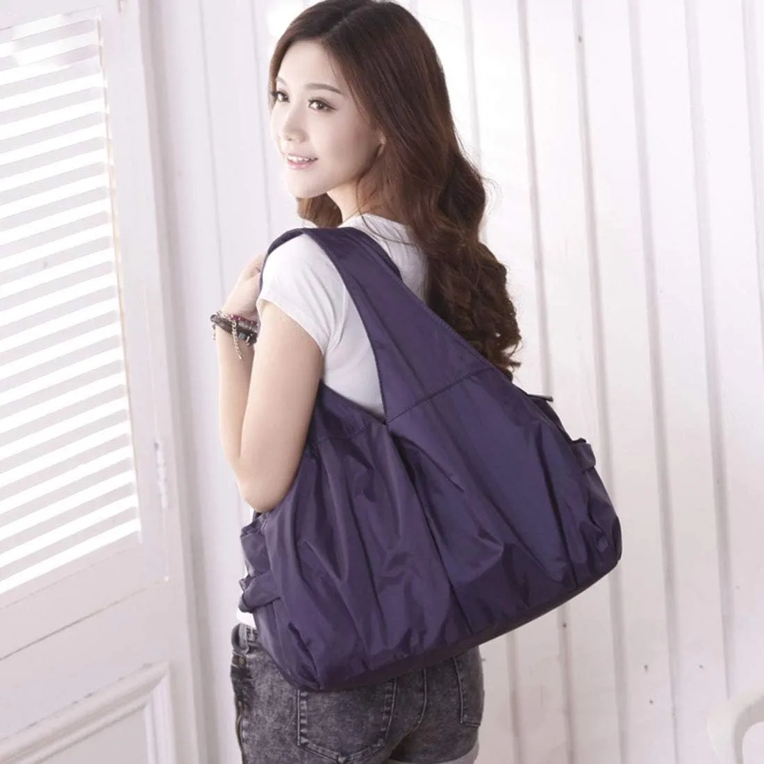 Shoulder Bag for Women, Waterproof Shopping Lightweight Work Purse and Handbag Travel Tote Oxford Nylon Large Capacity Hobo