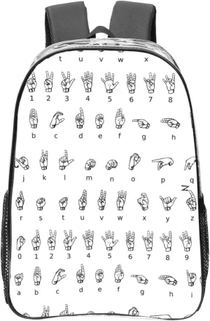 Sign Language Alphabet Print Transparent Backpack Functional Pvc Clear Pockets For Stadium Events Travel Work