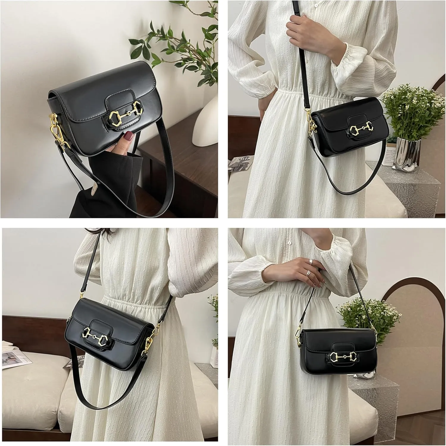 Simple Saddle Crossbody Bag with Gold Hardware, Small Flap Purse for Women, 5 Colors Available