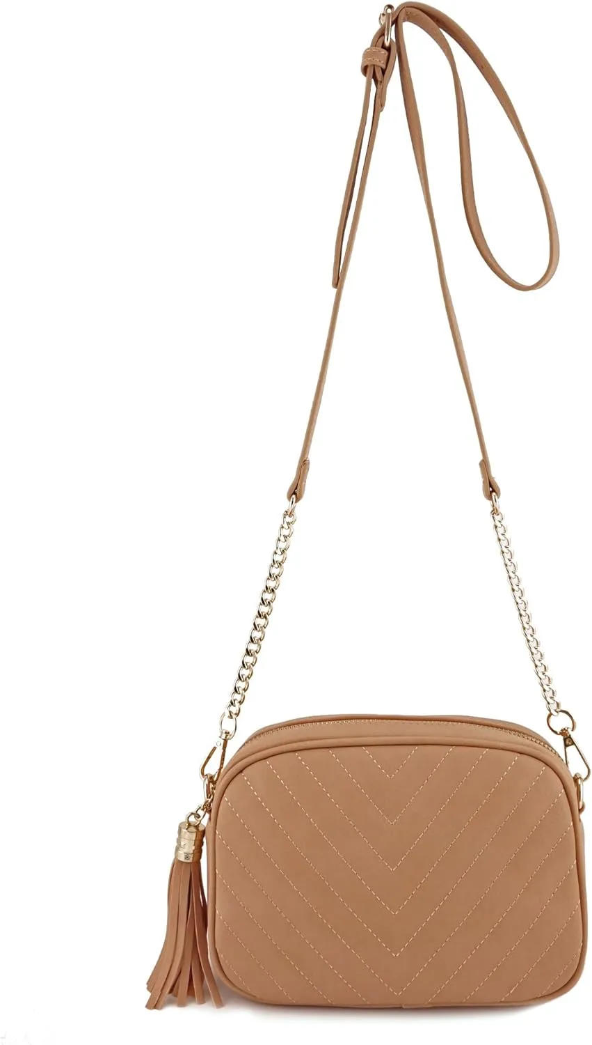 Simple Shoulder Crossbody Bag With Metal Chain Strap And Tassel Top Zipper