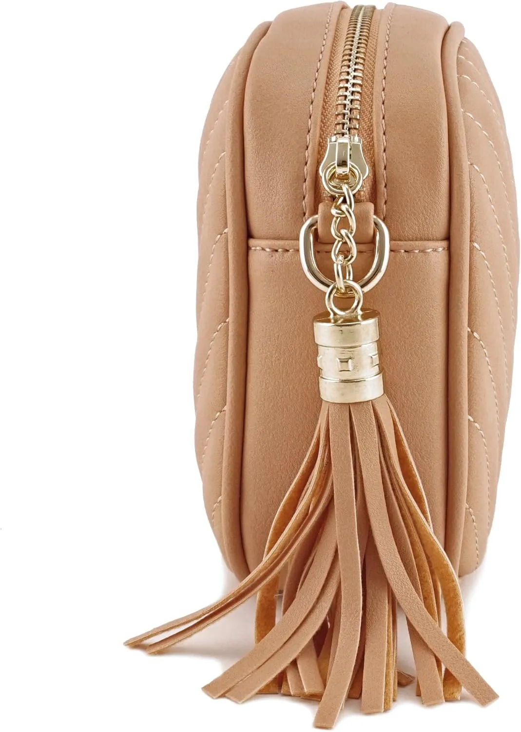 Simple Shoulder Crossbody Bag With Metal Chain Strap And Tassel Top Zipper