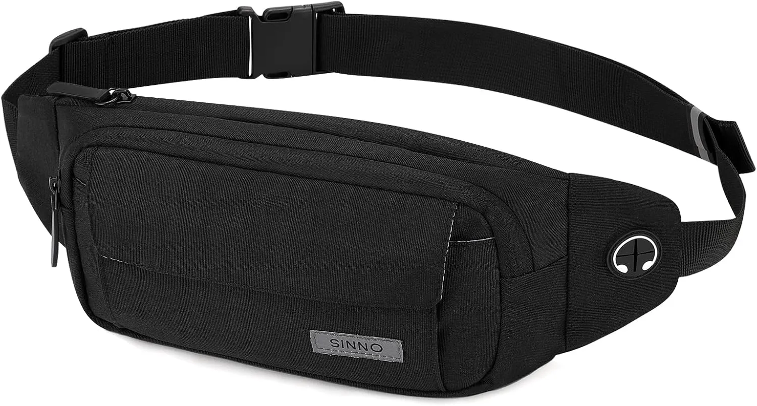 SINNO Large Crossbody Fanny Pack for Women Men Belt Bag With 4-Zipper Pockets for Travel Running Hiking Workout Dog Walking Outdoors Sport Fishing Waist Pack Bag Carrying All Phones