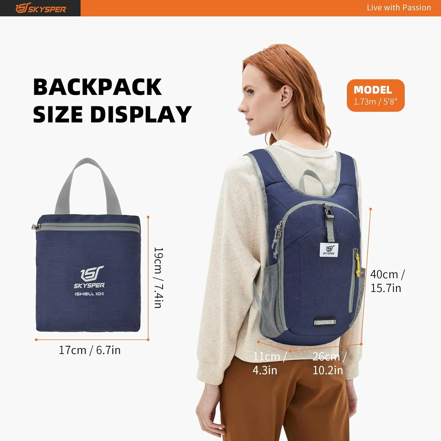 SKYSPER 10L Hiking Backpack Small Hiking Daypack Packable Lightweight Travel Day Pack for Women Men(Darkblue)
