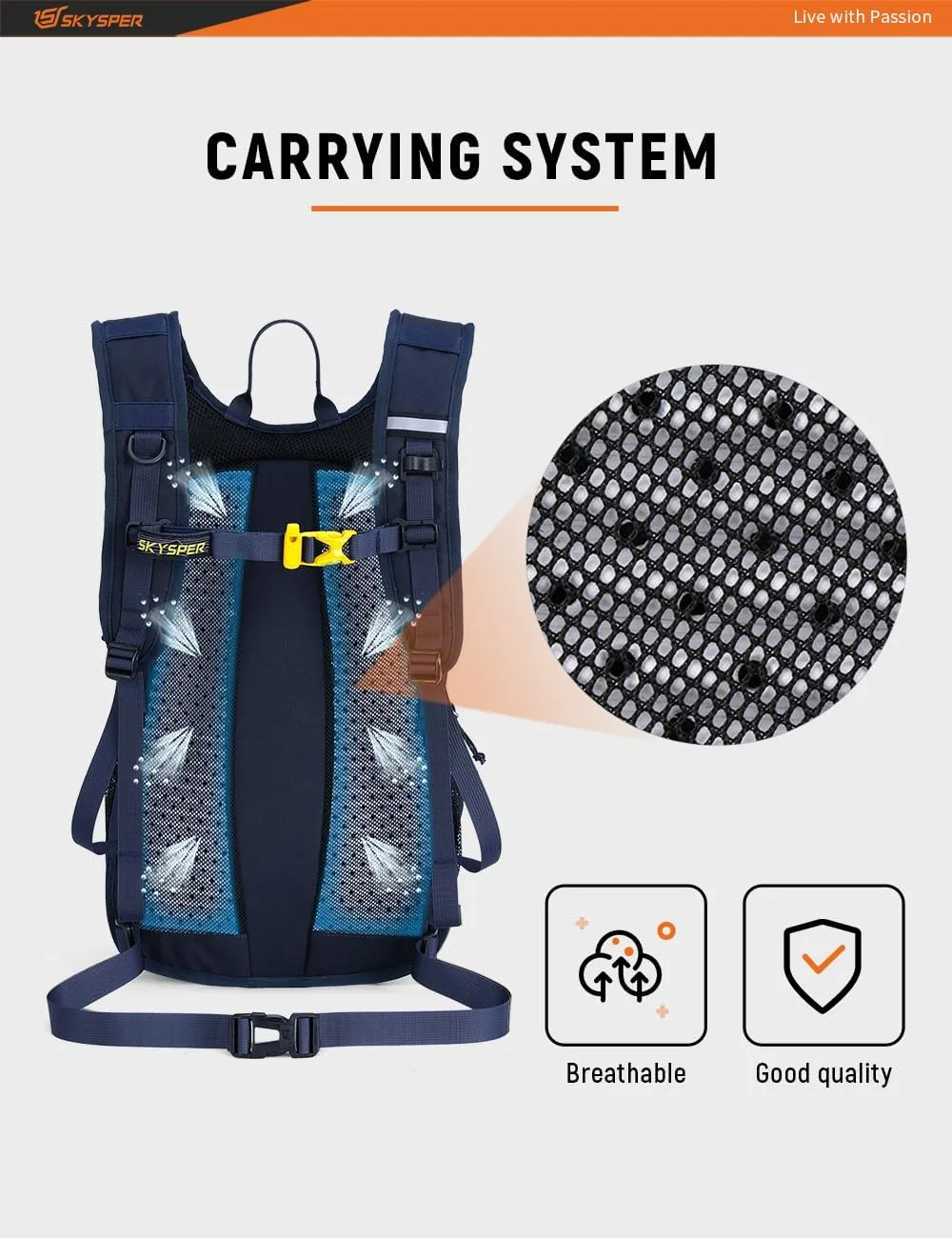 SKYSPER Hiking Backpack - 20L Small Backpacks with Ergonomical Design, Breathable Day Pack, Backpacking for Men Women, Navyblue