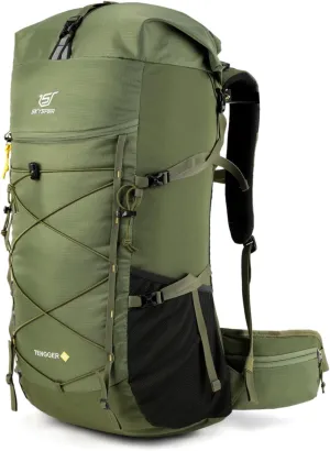 SKYSPER Hiking Backpack - 50L Roll Top Backpacking Backpack Lightweight Comfortable Breathable Camping Travel Pack for Men Women(Armgreen)