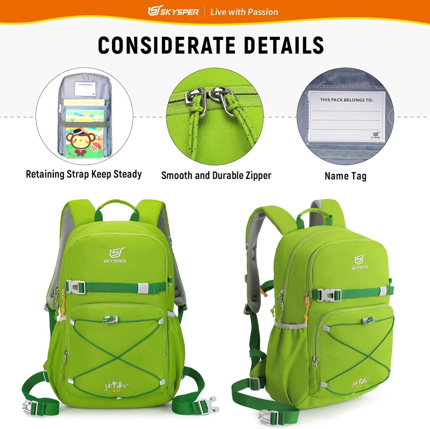 SKYSPER Kids Backpack - 15L Travel Backpacking Small Age 4-6 Ergonomical Design Multi-compartment Breathable Day Pack Preschool Kindergarten Bag
