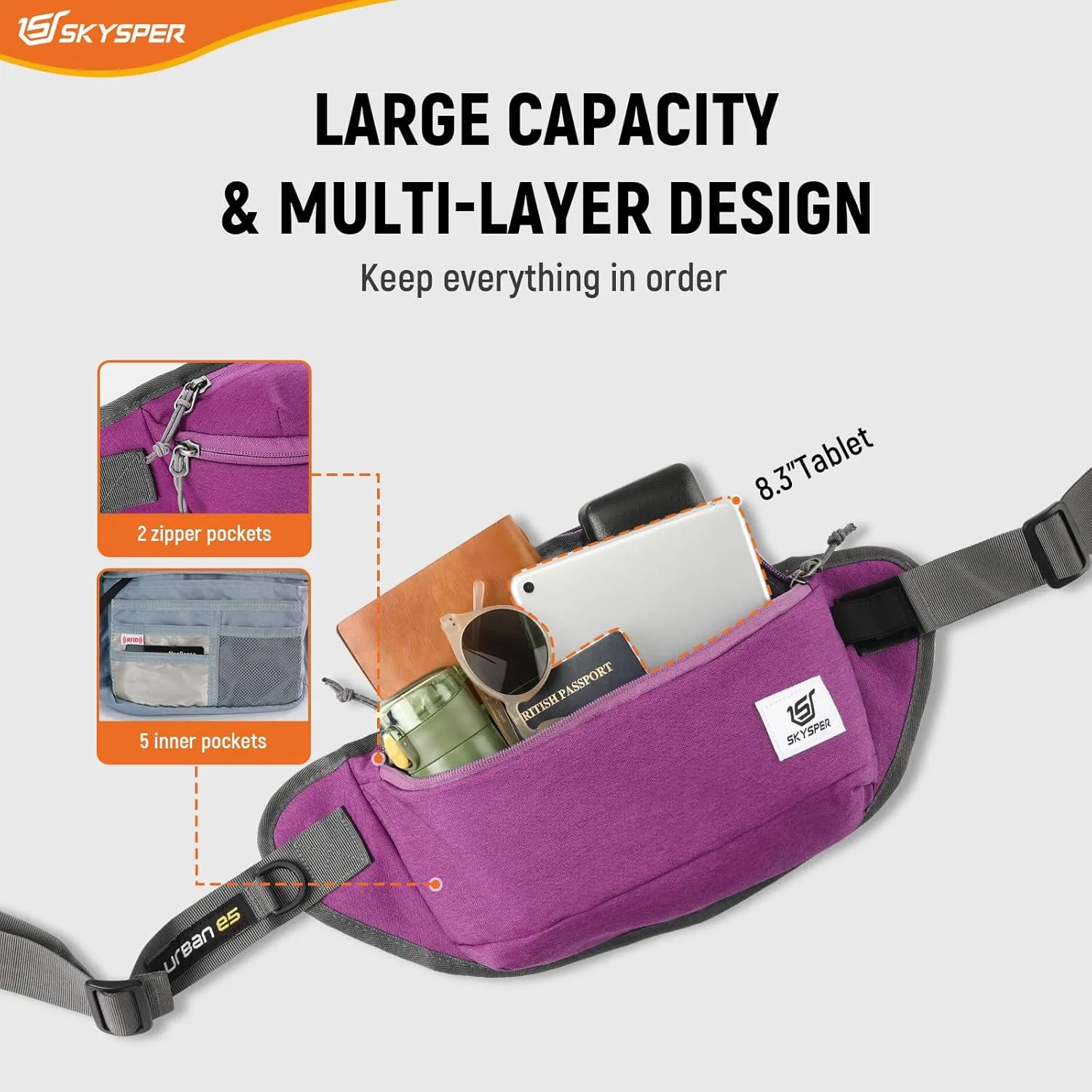 SKYSPER Sling Bag for Men, Anti Theft Crossbody Bag RFID Sling Backpack Mens Fanny Pack for Hiking Travel Gym Daily Use