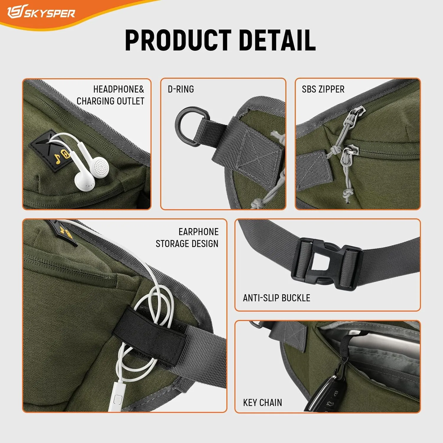 SKYSPER Sling Bag for Men, Anti Theft Crossbody Bag RFID Sling Backpack Mens Fanny Pack for Hiking Travel Gym Daily Use