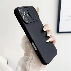 Slide Camera Lens Protection Soft Silicone Case for iPhone 15 14 Plus 13 12 11 Pro X XS XR Max 8 7 SE Shockproof Bumper Cover,Black,for iPhone 12Pro Max