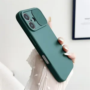 Slide Camera Lens Protection Soft Silicone Case for iPhone 15 14 Plus 13 12 11 Pro X XS XR Max 8 7 SE Shockproof Bumper Cover,Dark Green,for iPhone 14Pro Max