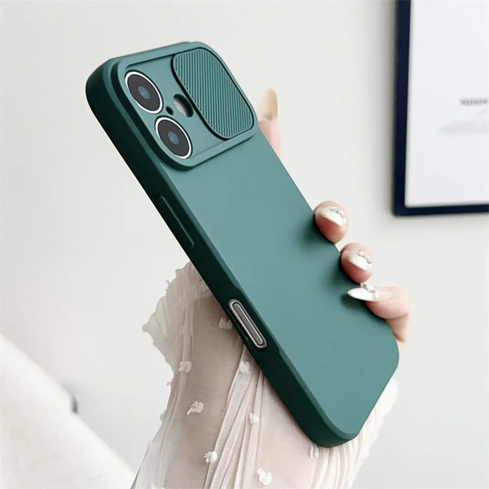 Slide Camera Lens Protection Soft Silicone Case for iPhone 15 14 Plus 13 12 11 Pro X XS XR Max 8 7 SE Shockproof Bumper Cover,Dark Green,for iPhone 14Pro Max