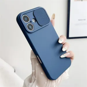 Slide Camera Lens Protection Soft Silicone Case for iPhone 15 14 Plus 13 12 11 Pro X XS XR Max 8 7 SE Shockproof Bumper Cover,Navy Blue,for iPhone 14Pro Max