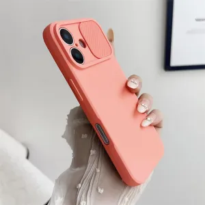 Slide Camera Lens Protection Soft Silicone Case for iPhone 15 14 Plus 13 12 11 Pro X XS XR Max 8 7 SE Shockproof Bumper Cover,Pink,for iPhone 13Pro Max