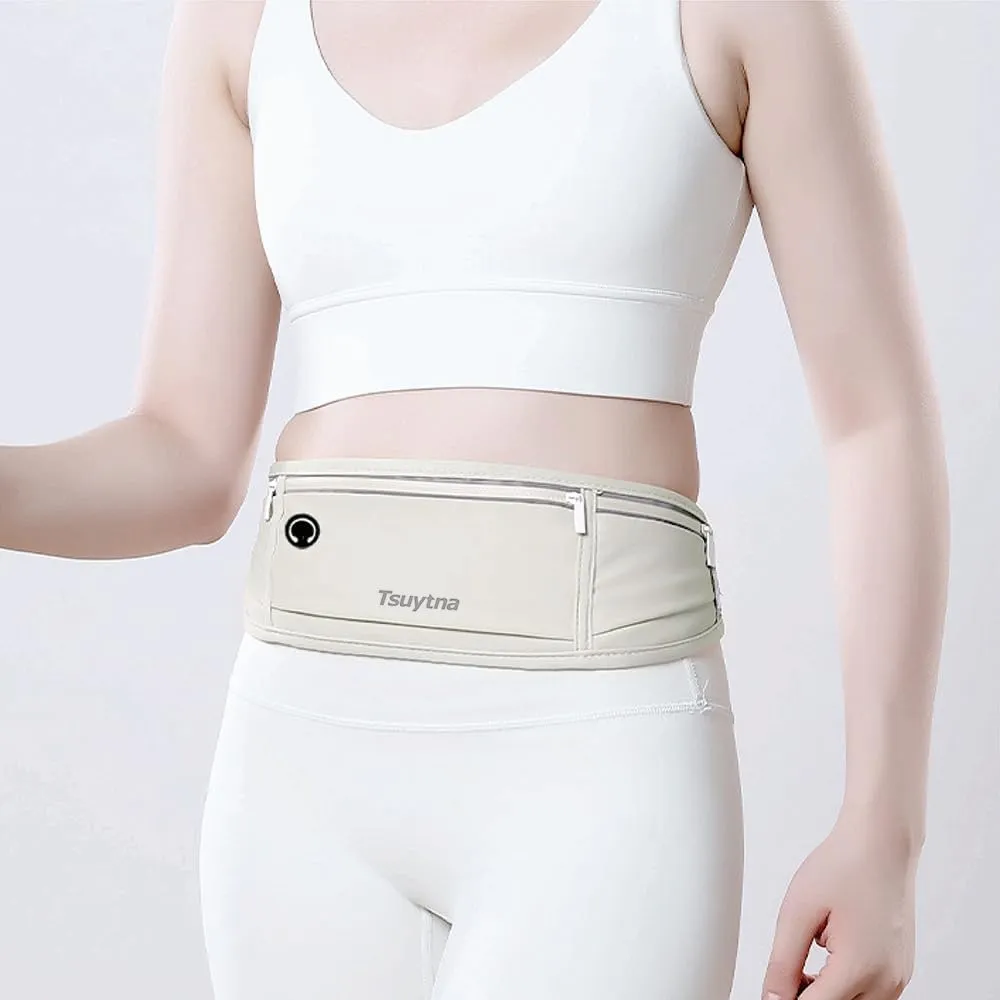 Slim Running Belt Fanny Pack for Men Women, Running Phone Holder Runners Pouch Waist Pack for Workout, Money Belt, 3 Pockets Running Gear Accessories Fits ALL Phones (Grey)