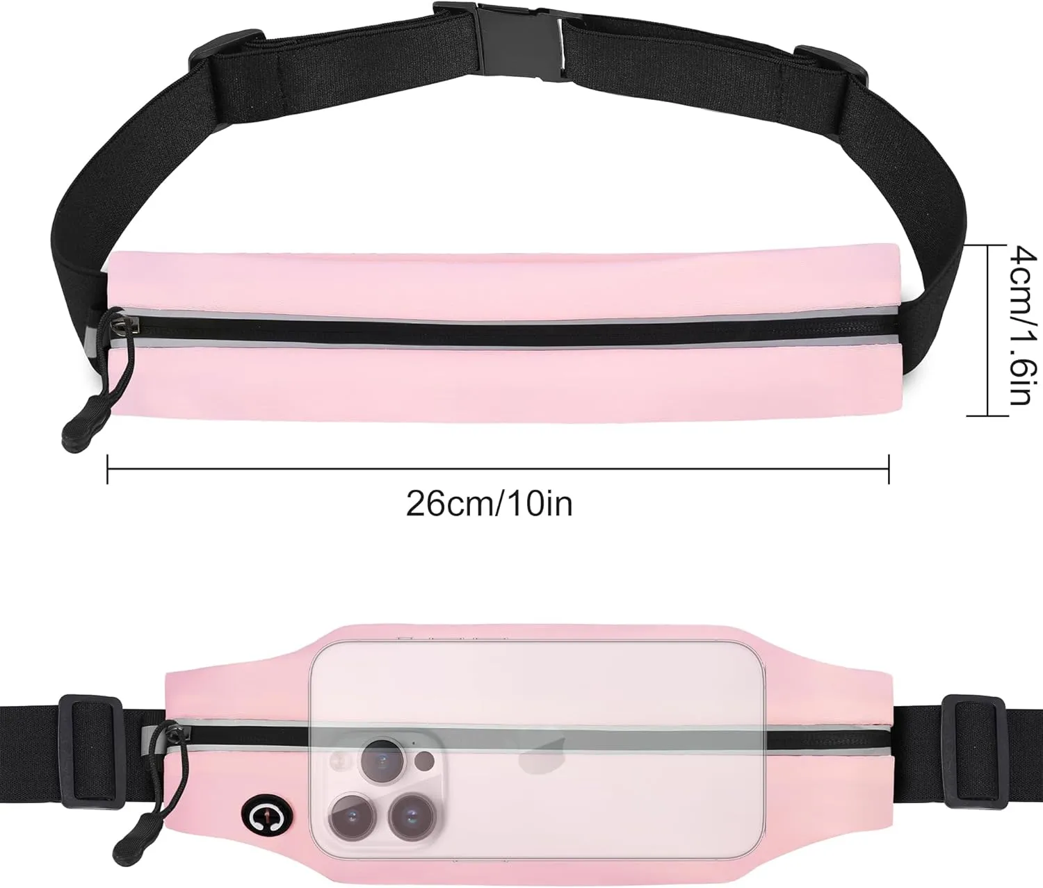 Slim Running Belt For Men and Women Waist Fanny Pack Phone Holder Pouch Bag Reflective Zipper Pocket Workout Cycling Fitness