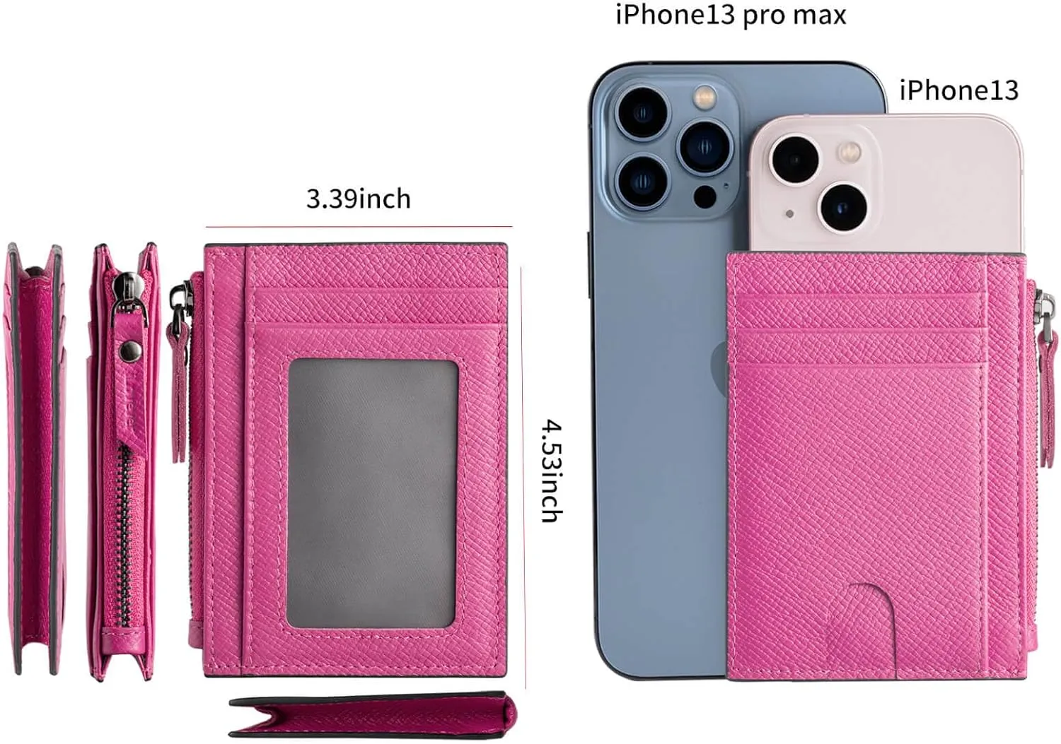 Slim Wallet for Women Small Leather RFID Blocking Credit Card Holder Minimalist Front Pocket Wallet with Coin Purses & Pouches,RoseRed