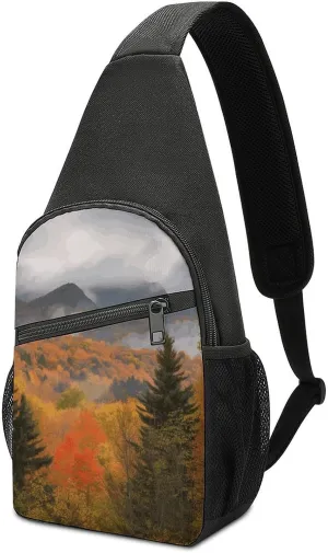 Sling Backpack Crossbody Sling Bag for Men Women Fanny Pack Autumn Foliage Mountains Chest Bag for Hiking Traveling