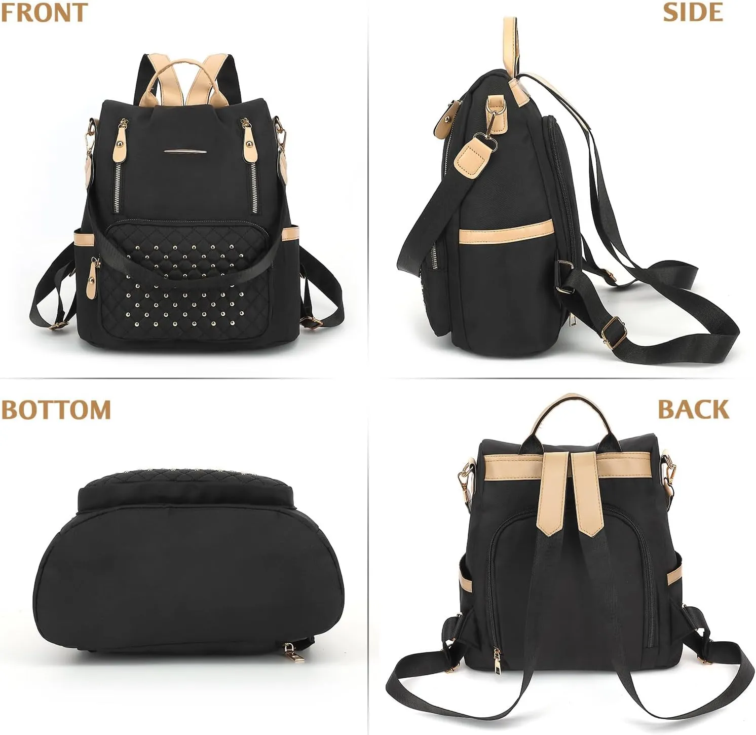 Small Backpack Purse for Women, Ladies Anti Theft Backpack Purse with Rivets Pattern, Convertible Shoulder Bag, Slightly Waterproof & Lightweight, Maximum Capacity up to 11'' Tablet