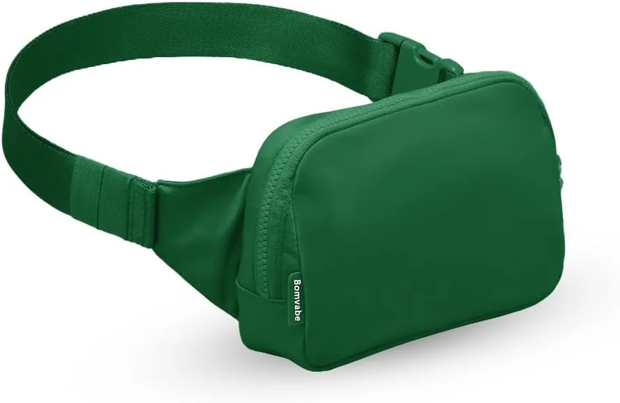 Small Fanny Pack 1L with 2-way Zipper for Women Teen Girls Boys, Green Belt Bag with Extender Strap 53", Crossbody Bag for Travel Gym Running Hiking Cycling, Fashion Waist Bag Everglade Green
