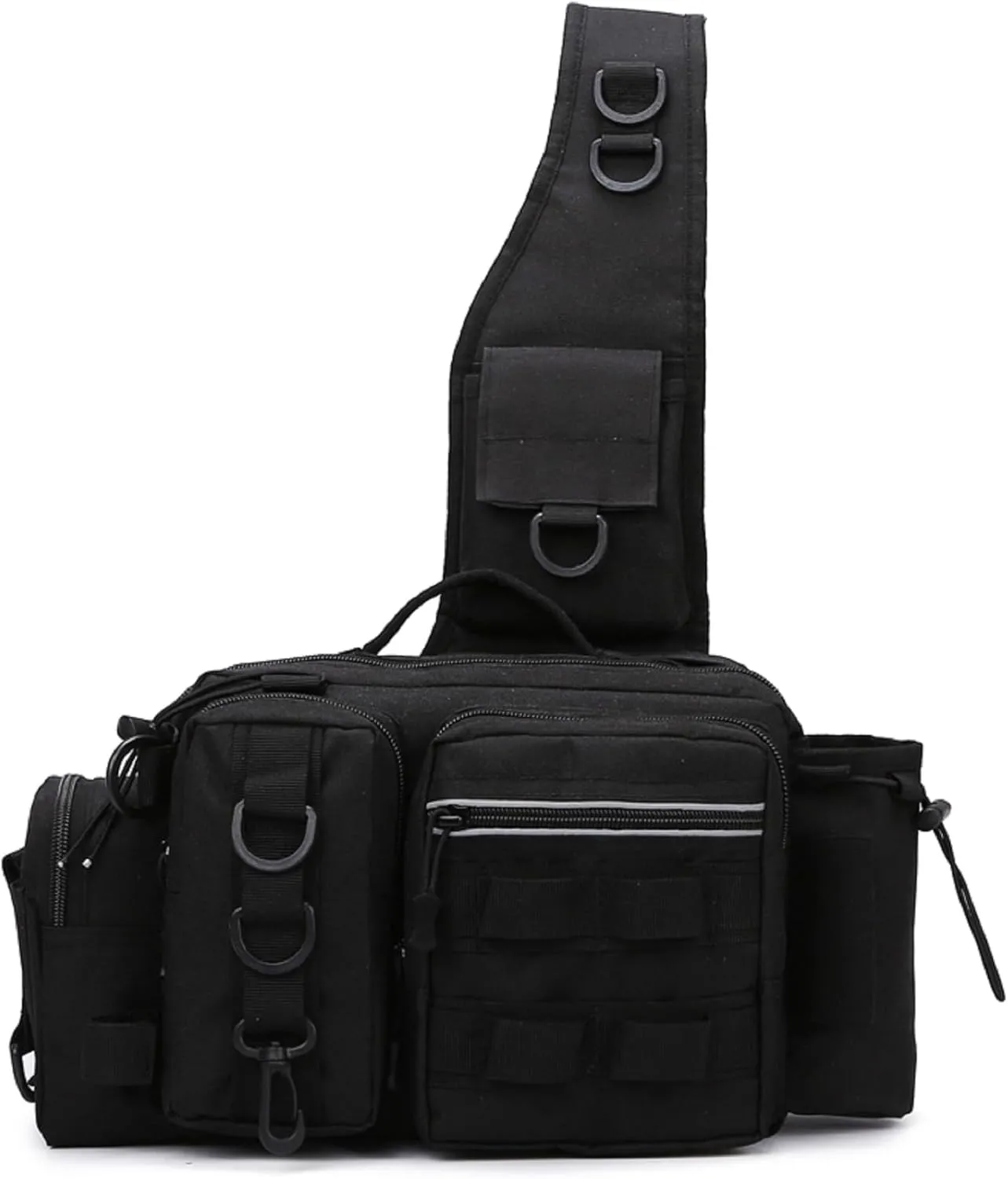 Small Fly Fishing Sling Bag for Men Fishing Tackle Bag with Rod Holder Waterproof Tackle Shoulder Pack for Outdoor Camping Climbing (Black)
