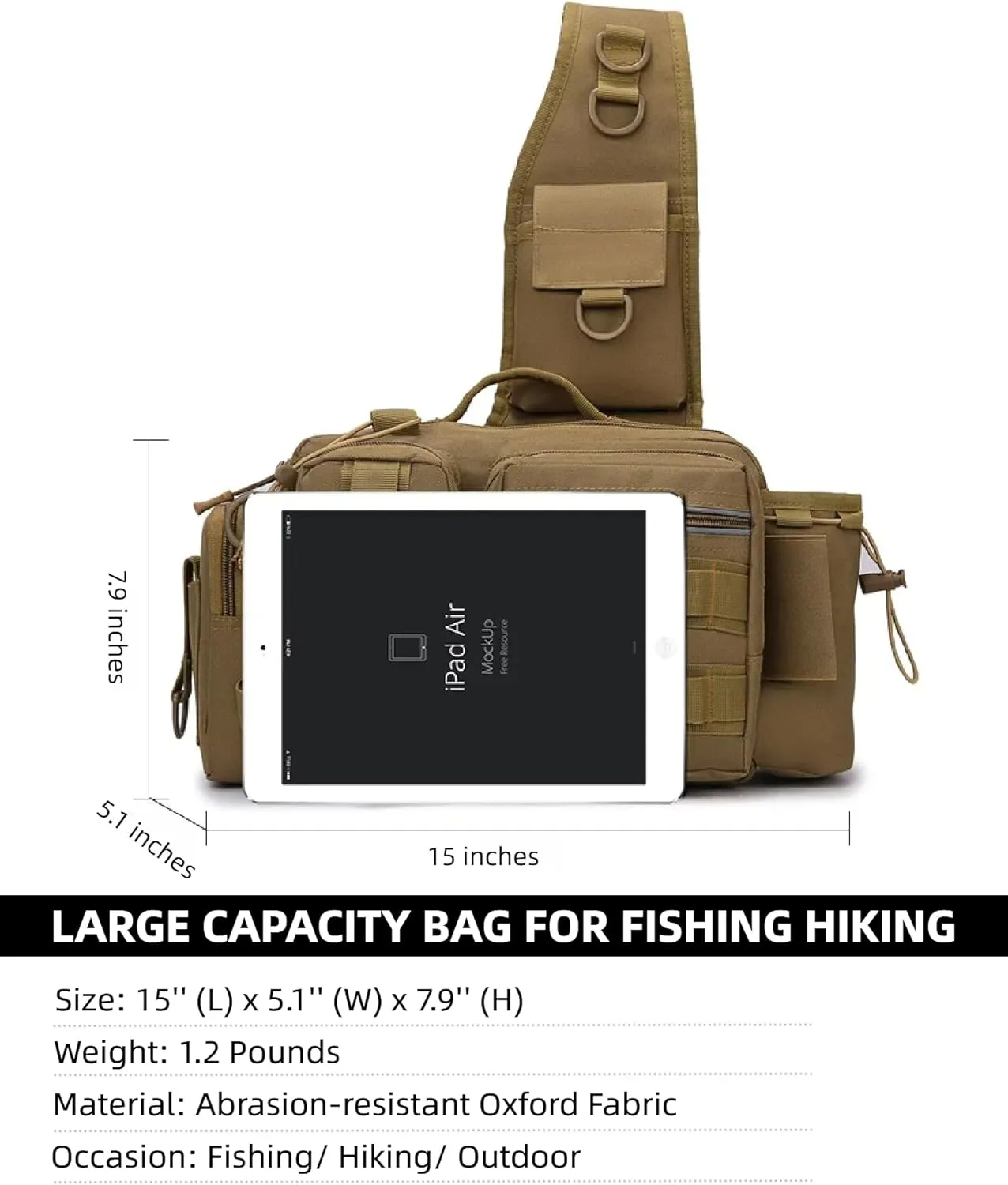 Small Fly Fishing Sling Bag for Men Fishing Tackle Bag with Rod Holder Waterproof Tackle Shoulder Pack for Outdoor Camping Climbing (Black)