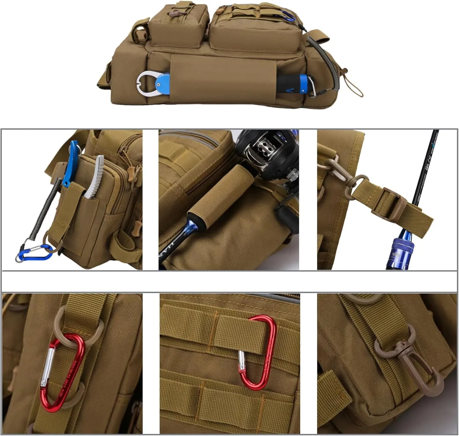 Small Fly Fishing Sling Bag for Men Fishing Tackle Bag with Rod Holder Waterproof Tackle Shoulder Pack for Outdoor Camping Climbing (Black)