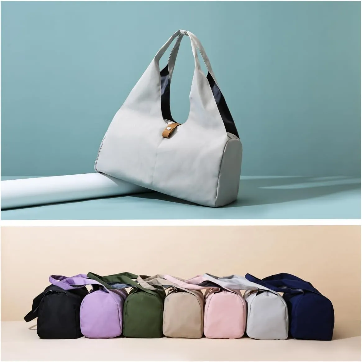 Small Gym Bag for Women with Shoe Compartment & Wet Pocket Sports Travel Duffel Bag,Yoga Gym Totes With Mat Holder,Waterproof Carry On Weekender Overnight Bag (Grey)