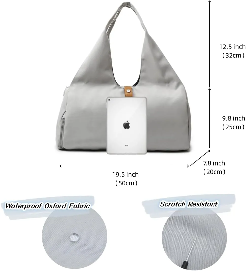 Small Gym Bag for Women with Shoe Compartment & Wet Pocket Sports Travel Duffel Bag,Yoga Gym Totes With Mat Holder,Waterproof Carry On Weekender Overnight Bag (Grey)