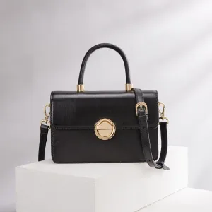 Small Leather Top-Handle Satchel Handbag with Square Crossbody Strap for Women